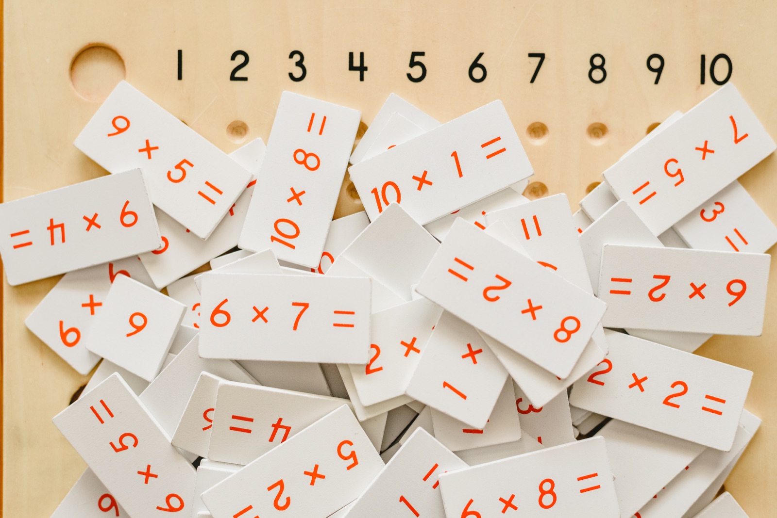 Montessori math materials arranged for addition and subtraction practice
